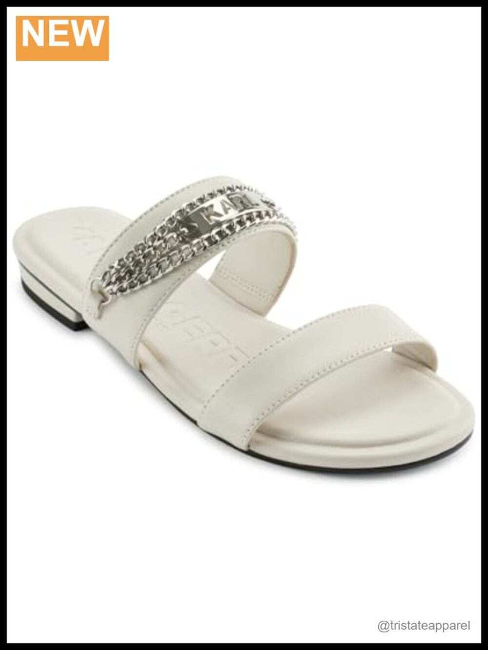 Women's Canne Double Band Flat Sandal With Chain Logo Design